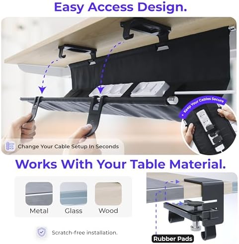 Ascrono Original Under Desk Cable Management Tray, Black, 14.1" - Image 3