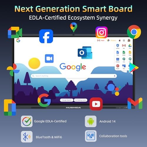 75" Smart Board Google EDLA-Certified 4K Interactive Whiteboard SmartBoard for Classroom & Office Business, Android 14 Touchscreen with 13MP AI Camera 8G RAM+64G ROM, 40-Points, Wall Mount Included - Image 3