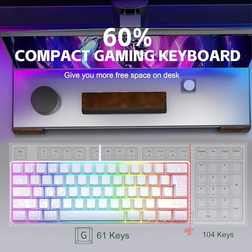 Snpurdiri 60% Wired Gaming Keyboard, 61 Keys RGB Contour Line (White) - Image 5