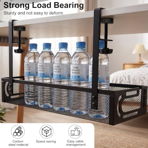 AiQInu Cable Management Desk Under The, Clampable Cable Organiser Tray, Under-Sink Mounting Organiser Made of Carbon Steel, No Drilling, Cable Management for Office, Home - Image 7