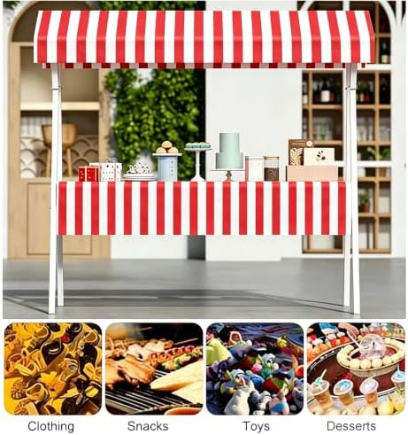 Outdoor Vendor Cart with Canopy, Red Farmers Market Stand - Image 4