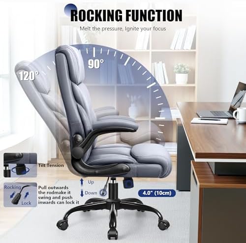 Primy Office Chair, High Back Desk Chair with Flip-up Armrests,Gray - Image 4