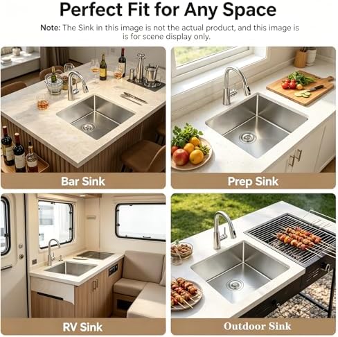 Mocoloo 20 Inch Undermount Bar Sink - 20" x 16" Small Kitchen Sink T304 Stainless Steel Handmade Single Bowl Round Corner Under Counter Wet Bar Sink for Kitchen Prep & RV - Image 5