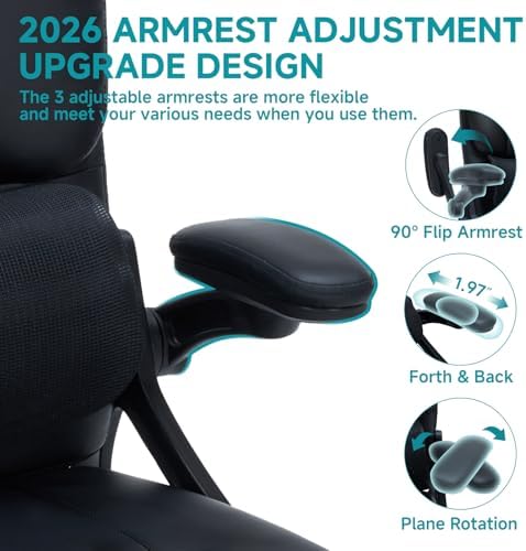 Executive Office Chair with Comfortable Lumbar Support, Ergonomic Computer Chair with 3 Way Adjustable Flip-up Armrests & High Back Managerial Home Desk Chair, 350lb Capacity PU Leather Swive Chair - Image 5