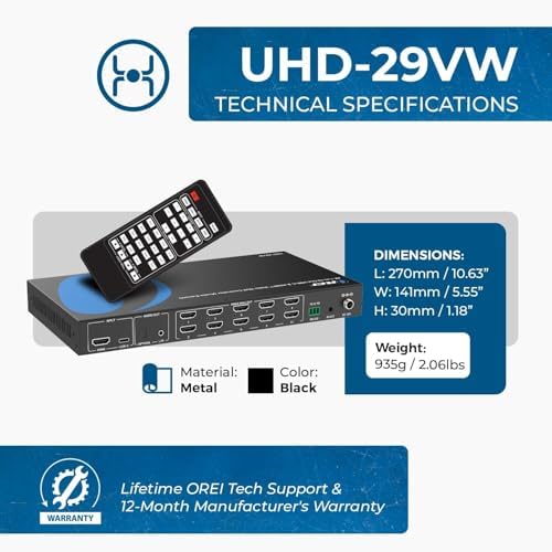OREI 3x3 Video Wall Controller HDMI/USB-C, 4K Input, RS-232, Audio Extract - Image 6