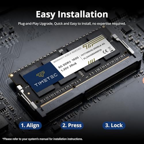 Timetec 8GB DDR3L / DDR3 1600MHz (DDR3L-1600) PC3L-12800 / PC3-12800(PC3L-12800S) Non-ECC Unbuffered 1.35V/1.5V CL11 2Rx8 204 Pin SODIMM Laptop Notebook PC Computer Memory RAM Module Upgrade Black PCB - Image 6