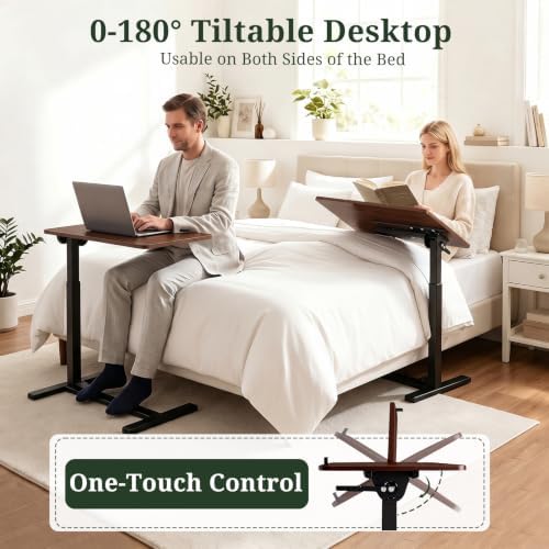 Overbed Bedside Table with Wheels, Foldable Rolling Desk Adjustable Height - Image 6