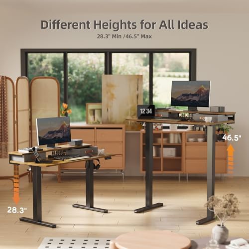 Seang Electric Standing Desk with 2 Drawers, 55 Inch, Rustic Brown - Image 6