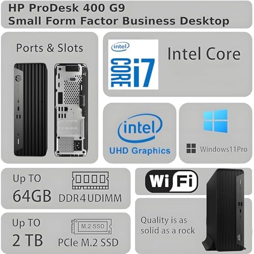 HP ProDesk 400 G9 SFF Desktop Computer | 12th Gen Intel Core i7 (8 Performance Cores, 8 Efficient Cores, Up to 5.4GHz) | 32GB DDR4 RAM, 2TB PCIe SSD | WiFi 6, 10Gbps USB (x4), Dual Monitor Support - Image 2
