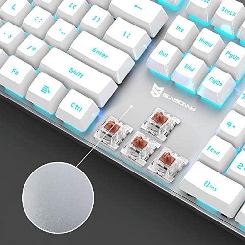 Merdia 104 Keys Full Size Mechanical PC Gaming Keyboard | Brown Switch Hot Swappable White Mechanical Wired Computer Keyboards | Ice Blue LED Backlit 104 Keys US Layout Light Up Wired Gaming Keyboard - Image 3