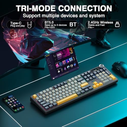 AULA F108 PRO - Wireless Mechanical Keyboard with Screen&Knob,Hot Swappable Gaming Keyboard with 8000mAh Battery,Pre-lubed Switches,RGB Backlit,PBT Keycaps Creamy Sounding Computer Keyboards,104 Keys - Image 4