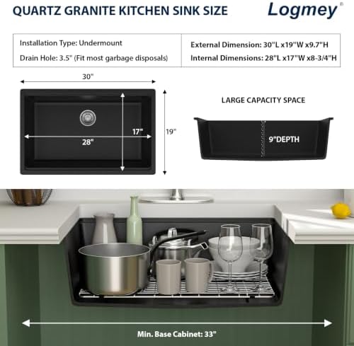 Logmey 30 Inch Black Granite Composite Sink - Image 4