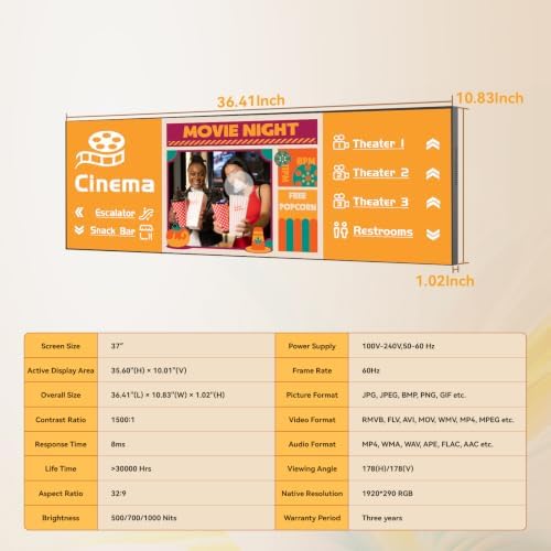 37" Digital Signage Display 1000-Nit Stretched Bar Monitor - Image 2