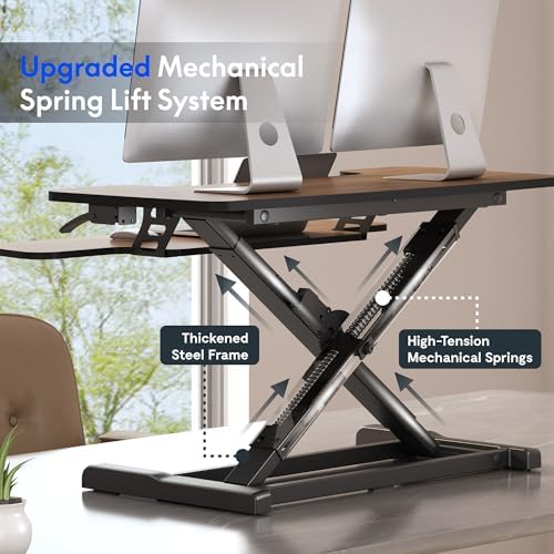 FLEXISPOT 36" Standing Desk Converter, Dual Monitor Desk Riser, Sit Stand Computer Workstation with Ergonomic Height Adjustment, Large Stand Up Desk Riser for Home Office, Walnut - Image 7
