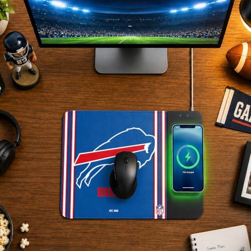 SOAR NFL Official Established Primary Logo Wordmark Home Office Wireless Charging Mouse Pad Mat 11.8" x 8.6" (Buffalo Bills) - Image 3