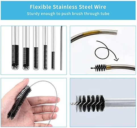 10PCS Flexible Drain Brush Straw Cleaner Brush Set,Pipe Cleaners Brush,61Inch Stainless Steel Double-Ended Hose Brush 8.2Inch Nylon Long CPAP Tube Cleaning Brush for Home Kitchen Sink Plumbing - Image 5