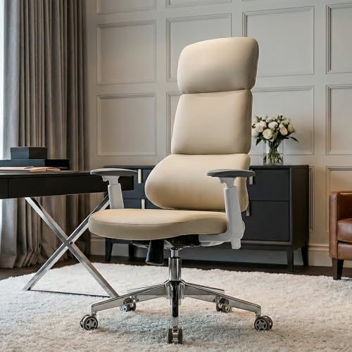EUREKA ERGONOMIC Remi High Back Office Chair, PU Leather Office Chair with Wheels, Leather Desk Chair, Executive Office Chair Comfy for Home & Office, Off-White (Pack of 5) - Image 2