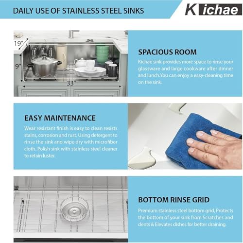 Kichae 33 Undermount Kitchen Sink Stainless Steel 16 Gauge Workstation - Image 4