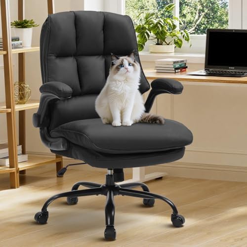 Comfy Office Chair Soft and Double Cushioned Ergonomic Computer Desk Chairs for Long Hours Executive Office Chair with Flip-up Armrests and Height Adjustment for Home Office Black by Ergazivy