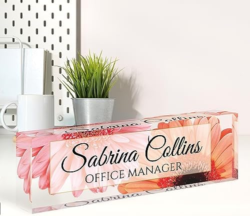 Name Plate for Desk, Desk Name Plate Personalized, Office Decor for Women Men, Acrylic Desktop Accessories, Office Appreciation Gifts for Boss Social Workers Nurse Teacher Employee (Sunflowers A) by Spricoz