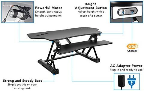 Mount-It! 48.5" Electric Standing Desk Converter for Dual Monitors, Motorized Sit Stand Electric Desk Riser with USB Port & Device Slot, Keyboard Tray, Adjustable Height Ergonomic Workstation, Black - Image 5