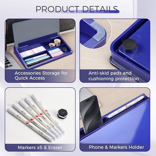 TOWON Compact Glass Desktop Whiteboard with Storage 12x7 in, Navy Blue - Image 3