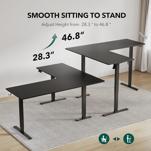 Cubiker L Shaped Standing Desk - 63 x 55 Inch Electric Adjustable Height Corner Standing Desk, Ergonomic Sit Stand Up Table with 3 Memory Buttons, Splice Board for Home Office, Black - Image 5