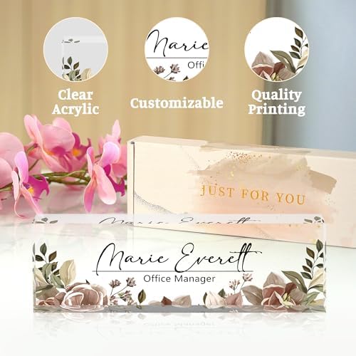 Custom Desk Name Plate, Personalized Acrylic Office Decor, Employee Appreciation Gifts for Boss, Manager, Teacher, Nurse (Threadlike Flower) - Image 6