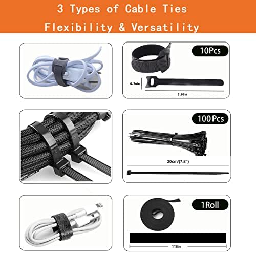 319pcs Cable Management Organizer Kit, Desk Cord Organizer, 98 Adhesive Cable Clips Holder, 17 Reusable Cable Strap, 4 Cable Sleeve Split, and 200 Nylon Cable Zip Ties (Black) - Image 4
