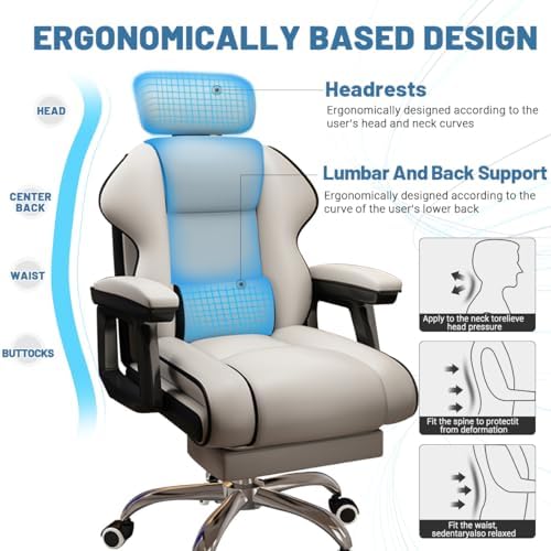 Executive Computer Chair Home Office Desk Chair,Adjustable Angle, Ergonomic Adjustable Height PU Leather Chairs with Cushions Armrest for Long Time Seating-High Office Chair with Footrest - Image 3