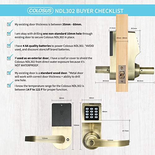 Colosus NDL302 Electronic Digital Keyless Door Lock, Keypad – Smartcode Security, Grant & Control Access for Home, Office (Gold - 4 Key Fobs) - Image 5