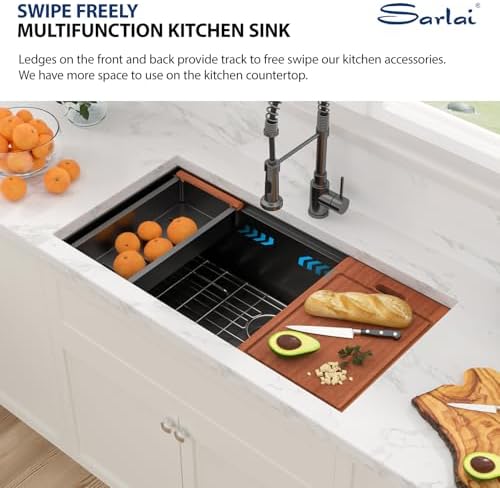 Sarlai 36 Black Undermount Kitchen Sink 36"x19" Workstation Kitchen Sinks - Image 4