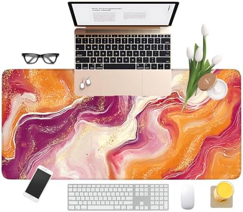 Pink Marble Gaming Mouse Pad 35.4"x15.7" Large Extended Pad Desk Mat Anti-Slip Rubber Base & Durable Stitched Edges for Gamers Smooth Mouse Pad Writing Surface for Desk Office/Home - Image 3
