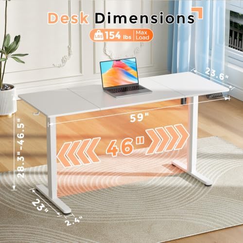 59"×24" Large Electric Standing Desk, Sit Stand Desk, White - Image 2