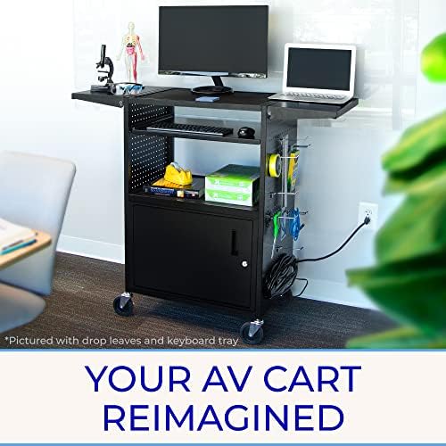 Line Leader Stellar AV Cart - Computer Cart with Customizable Pegboard & Hooks, Dual Locking Cabinets, UL Certified Power, Mobile Workstation with Locking Wheels, Ideal for Laptop & Charger Storage - Image 6