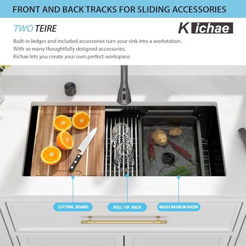 Kichae 32 x 17 Undermount Kitchen Sink Stainless Steel 16 Gauge Workstation - Image 4