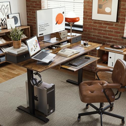 Agilestic 55 Inch Standing Desk with Drawers & Keyboard Tray, Rustic Brown - Image 3
