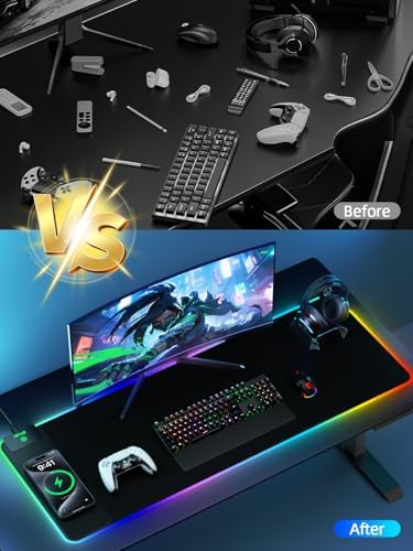 Magnetic Charging Mouse Pad, 31.5x11.81 Inch XL Gaming Mousepad, 11+5 RGB Lighting Modes, Home Office Large Desk Pad with Ultra-Smooth Surface, Non-Slip, Waterproof Keyboard Pad Classic Black Desk Mat - Image 6