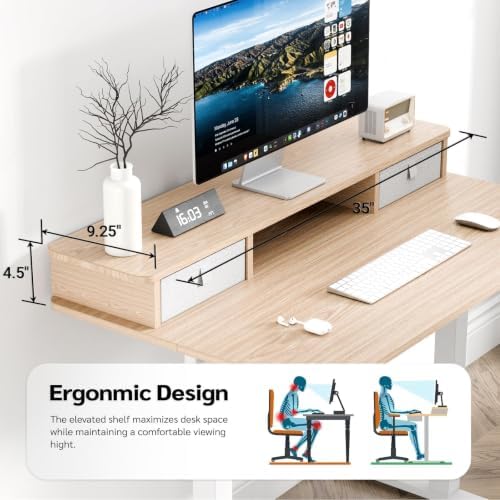 35" x 24" Electric Standing Desk with Dual Drawers, Light Walnut - Image 5