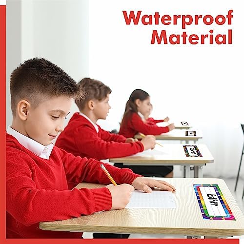 40PCS Desk Nameplates, 4 Designs Double Sided PET Film Desk Name Tags Erasable & Reusable Traditional Manuscript Name Plate Colorful Decoration for Student School Classroom Organization (10” x 2.8”) - Image 5