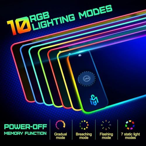 GIM RGB Gaming Mouse Pad with 15W Wireless Charging, LED Mouse Pad with 10 Light Modes, Extra Large Mousepad 800x300x4MM, Non-Slip Rubber Base Computer Keyboard Mat for Gaming, Desk - Image 4