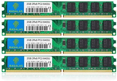 Rasalas DDR2 8GB Kit (4X 2GB) DDR2-800 PC2-6400 Udimm 2RX8 1.8V CL6 240-Pin Non-ECC Unbuffered Desktop RAM Memory by Rasalas