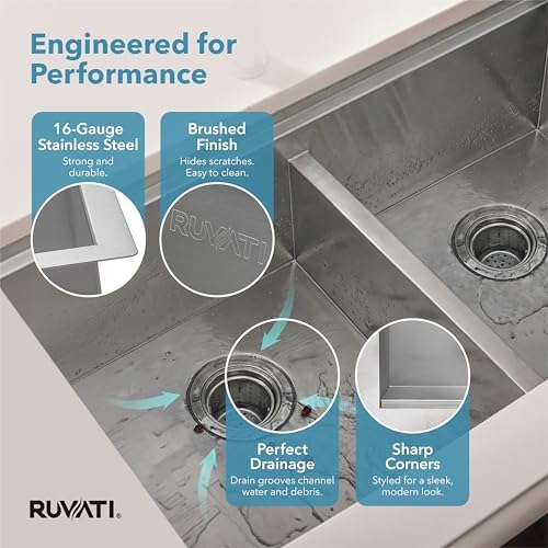 Ruvati 33-in 16-Gauge 60/40 Undermount Workstation Kitchen Sink - RVH8356 - Image 6