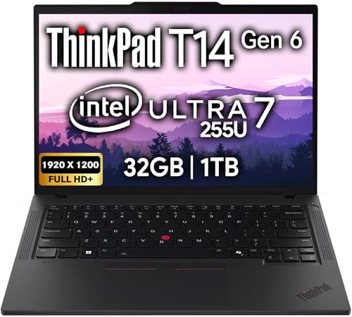 Lenovo ThinkPad T14 Gen 6 Business Laptop 14" FHD+ IPS, Intel Ultra 7 255U, 32GB DDR5 RAM, 1TB SSD, 5MP Webcam, Fingerprint, Backlit, Wi-Fi 6E, 2 Thunderbolt 4, AI PC, W11P by LENOVO