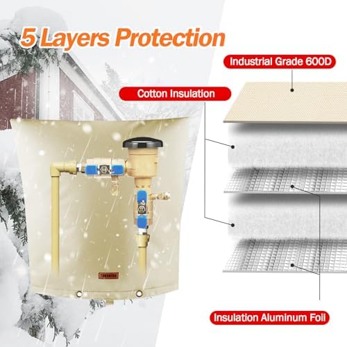 TOHONFOO Backflow Preventer Cover, Pipe Freeze Insulation, 20"Wx20"H, Beige - Image 5