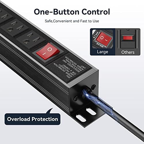 Heavy Duty Power Strip,8 Outlet Metal Power Strips Wall Mount, 1.6 inch Wide Spaced Industrial Surge Protector, Garage Outlet for Shop Workshop Power Strip with Switch & 6 FT Extension Cord, 300J - Image 3