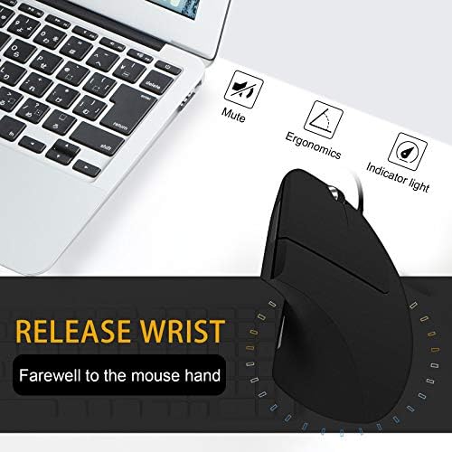 Wired Vertical Mouse, Optical Ergonomic Mouse with 4 Adjustable 800/1200/2000/3200, 5 Buttons USB Computer Mouse, Better for Large and Medium Sized Hands - Image 4