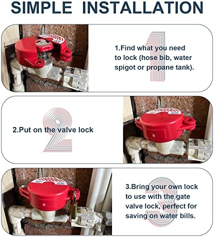 Gate Valve Lockout Device 2Pack Rotating Plastic Outdoor Water Hose Protector Babyproof 1-2.5in Diameter Valve Handles Red Secure for Water Spigot Faucet Knob Oil Natural Gas Propane Tank Lock Outdoor - Image 5