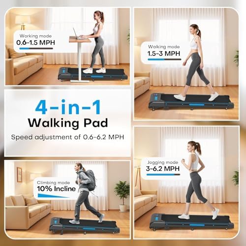Walking Pad, FOUSAE 6.2MPH Under Desk Walking Pad with 10% Incline, Treadmills for Home with Double Frame, 2.75HP Brushless Drive Treadmill, 12 HIIT Programs, Remote Control, 350LBS Capacity - Image 3