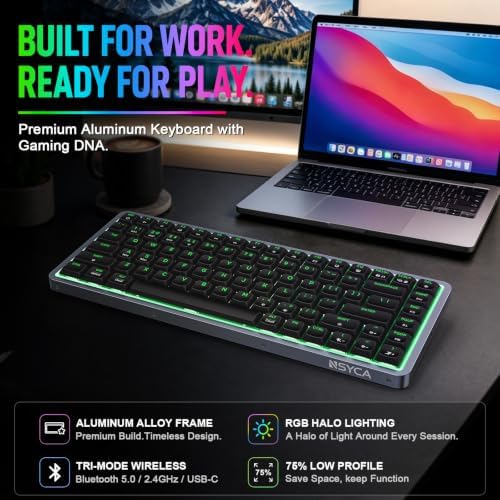 Air75 Low Profile Wireless Mechanical Keyboard, 75% Aluminum Frame, Hot Swappable, PBT Keycaps, RGB Backlit, Bluetooth/2.4GHz/USB-C, Gaming Keyboard with Web Driver for Mac Windows (Black) - Image 2
